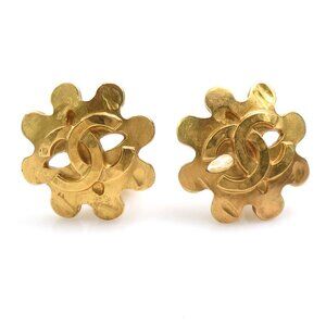 CHANEL Authentic Gold Logo Earrings